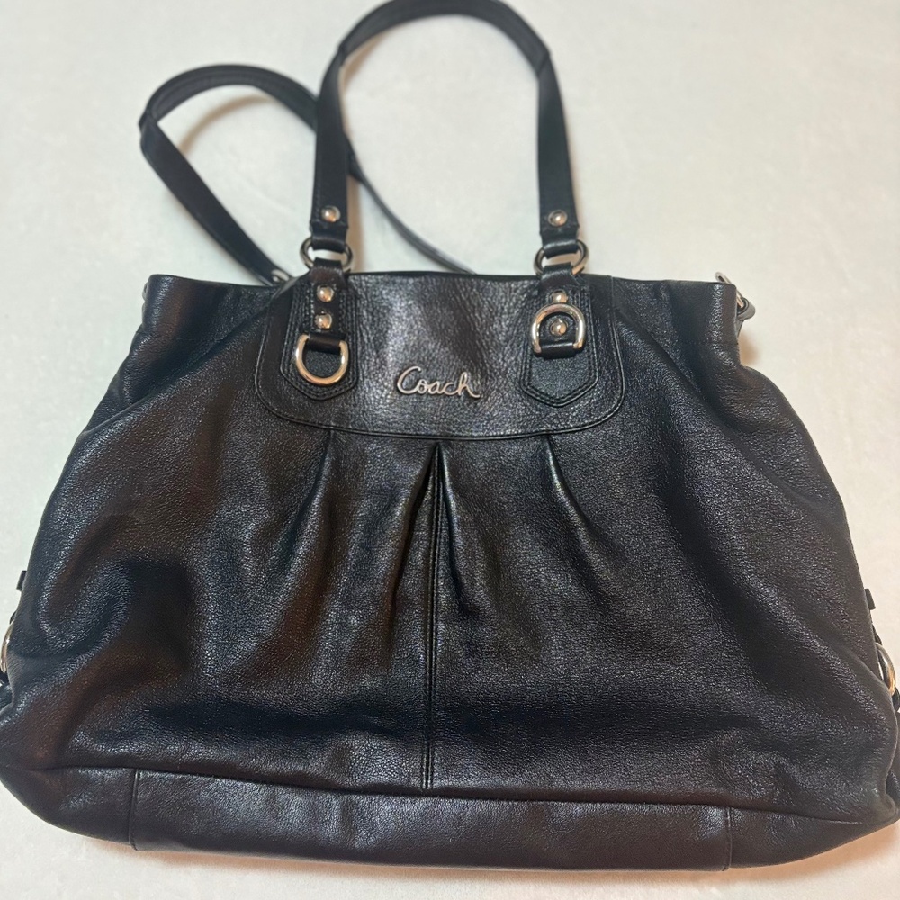 Black Script Coach Logo Satchel Bag - Black